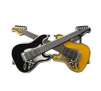 Fibbia per cintura musicale per chitarra, stile vintage, colore: nero e giallo smaltato.