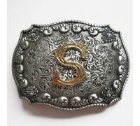 Fibbia Per Cintura Western Con Lettera 3D S In Vero Oro