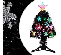 Fiber Optic Christmas Tree, Nero, 64 cm, Pre-Lit with 12 Snowflakes, Star Topper, 5-Color Changing s, USB Powered, Indoor Holiday Decor, Festive Tabletop Decoration