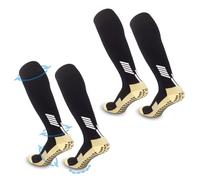 FIBOGOUP - 2 Paia Calzini da Calcio Bambini | Neri 32-38 | Morbidi, Antiscivolo | Supporto Caviglia e Piede | Perfetti, Traspiranti | Tiro di pallone perfetto.