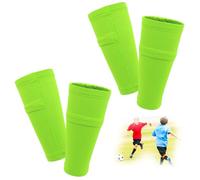 FIBOGOUP 2 paia di parastinchi per bambini e uomini, con tasca ottimizzata, parastinchi da calcio, traspiranti, antiscivolo, stabili (verde L)