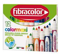 Fibracolor Pennarelli Colormaxi, confezione 12 colori, punta grossa conica maxi carica d'inchiostro, superlavabili