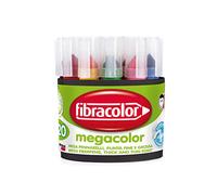 FIBRACOLOR Pennarelli Megacolor, barattolo 20 pezzi, 2 pezzi per ciascuno di 10 colori, maxi punta conica, mega carica d'inchiostro, superlavabili