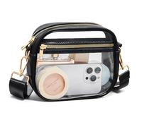 Fibrdoo Borsa trasparente approvata dallo stadio, borsa a tracolla in pelle trasparente per concerti, eventi sportivi, festival, nero