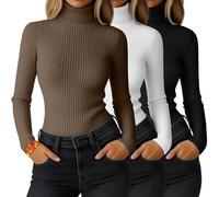 Ficerd 3 Pz Maglia Termica Donna Collo Alto Manica Lunga | T-shirt Termica Aderente, Intimo Elastico in Maglia, Layer Base Confortevole Autunno Inverno, Versatile Per Lavoro E Diario