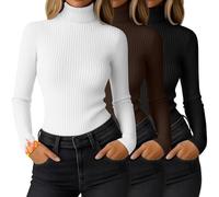 Ficerd 3 Pz Maglia Termica Donna Collo Alto Manica Lunga | T-shirt Termica Aderente, Intimo Elastico in Maglia, Layer Base Confortevole Autunno Inverno, Versatile Per Lavoro E Diario