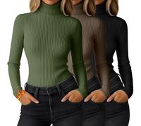 Ficerd 3 Pz Maglia Termica Donna Collo Alto Manica Lunga | T-shirt Termica Aderente, Intimo Elastico in Maglia, Layer Base Confortevole Autunno Inverno, Versatile Per Lavoro E Diario