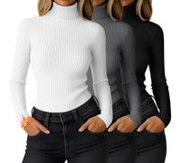 Ficerd 3 Pz Maglia Termica Donna Collo Alto Manica Lunga | T-shirt Termica Aderente, Intimo Elastico in Maglia, Layer Base Confortevole Autunno Inverno, Versatile Per Lavoro E Diario