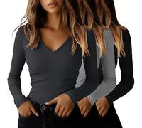 Ficerd Confezione da 3 Maglie a Coste per Donna | Tops in Cotone Con Scollo a V Per Uscire, Abbigliamento Casual Business, Canottiere Basic Aderenti Per Sotto Le Divise