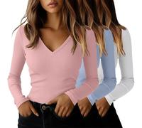 Ficerd Confezione da 3 Maglie a Coste per Donna | Tops in Cotone Con Scollo a V Per Uscire, Abbigliamento Casual Business, Canottiere Basic Aderenti Per Sotto Le Divise