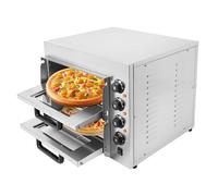 Fichiouy Forno elettrico professionale, forno per pizza 3000 W, doppio ponte per pizza e pane, temperatura superiore e inferiore fino a 350 ℃ su ogni strato, timer da 60 minuti
