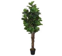Fico artificiale con 180 foglie, altezza 150 cm, pianta artificiale verde in PEVA e tronco di legno, vaso in plastica facile da pulire, ideale per soggiorno, ufficio, balcone, giardino, decorazione