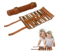 FICOFISE Backgammon - Set da viaggio arrotolabile - Backgammon viaggio classico con accessori, gioco da tavolo portatile per famiglia e viaggi, dimensioni del campo di gioco: 35,5 x 25,2 cm (marrone)