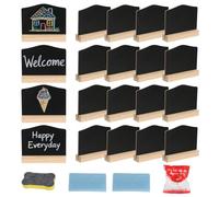 FICOFISE Lavagnetta piccola con espositore, 10 x 7,5 cm: 20 piccole lavagne da scrivere, mini lavagne in ardesia da scrivere, per cartelli buffet, segnaposto per matrimonio, bar