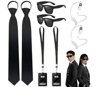 FICOFISE Set di accessori per costume da agente segreto, 8 pezzi, kit spia con cravatte nere, occhiali da sole, auricolari finti e porta documenti d'identità, per giochi di ruolo, per donne e uomini