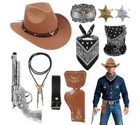 FICOFISE Set regalo per costume da cowboy: 10 pezzi accessori occidentali per adulti, il perfetto costume da selvaggio West per Natale, Capodanno, feste a tema cowboy e San Valentino