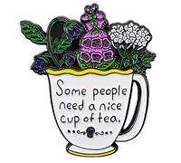 Ficsowy Spilla smaltata con scritta in lingua inglese "Some People Need a Nice Cup of Tea", accessorio alla moda per amanti del tè, regalo per baristi