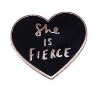 Ficsowy Spilla smaltata con scritta "She is Fierce" a forma di cuore nero, per zaini, cappelli, spille femministe, accessori da regalo, rame, senza gemme, senza pietre preziose, Rame, Nessuna pietra
