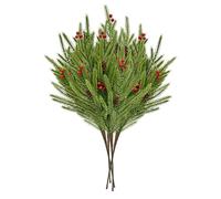 Fictory 4 rametti di pino artificiale, decorazione natalizia flessibile in plastica morbida con pigne e bacche per la decorazione di casa e albero di Natale