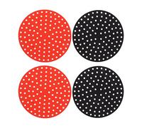 Fictory 4 tappetini rotondi per friggitrice ad aria, rivestimento in silicone per una facile pulizia, a prova di olio e riutilizzabili, adatti per friggitrici da 20 cm, rosso e nero, lavabili in