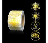 Fictory 500 adesivi natalizi dorati a forma di fiocco di neve rotondi autoadesivi per decorazioni natalizie