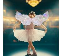 Fictory Ali d'angelo a LED con 3 modalità di illuminazione, ali di piume bianche per costume di Halloween, concorso di Natale, cosplay, oggetti di scena fotografici, dimensioni medie 80 x 40 cm