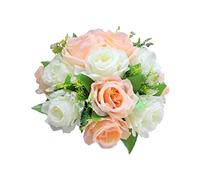 Fictory Bouquet di fiori artificiali in seta, bianco e champagne, bouquet emisferico con 15 fiori da 26 cm, decorazione per navata nuziale e colonna romana