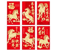 Fictory Buste rosse 2026 anno del cavallo, design creativo con cavalli in stile cartone animato, pacchetti Lai See, assortimento misto Hongbao per regali di Capodanno cinese