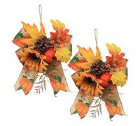 Fictory Confezione da 2 ghirlande autunnali per porta d'ingresso, girasole artificiale, decorazione da appendere alla porta di Halloween, con fiocco a forma di zucca, pigna, foglie d'acero