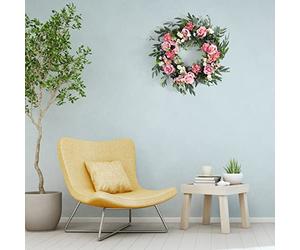 Fictory Ghirlanda artificiale da appendere per decorazione natalizia, 56 cm, ghirlanda floreale con rose per porta d'ingresso, decorazione da parete, decorazione per la casa tutto l'anno con verde in