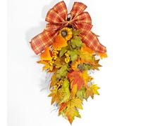 Fictory Ghirlanda autunnale del Ringraziamento da 60 cm con foglie d'acero artificiali, accenti di zucca e design a goccia, per decorazione da parete per la casa e il raccolto autunnale
