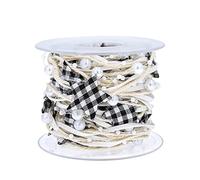 Fictory Nastro natalizio da 5 m con motivo a stelle, fiocco per confezioni regalo a quadri rosso e nero, decorazione fai da te per le vacanze per albero, ghirlanda, fascia per capelli e regali