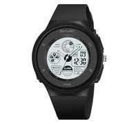 Fictory Orologio digitale unisex, impermeabile fino a 50 m, luce EL, doppio fuso orario, perfetto per l'uso notturno, multifunzione, precisione conveniente, Blu scuro, azzurro, rosso rosa, bianco/nero