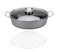 Fictory Pentola a vapore per pesce, pentola ovale antiaderente multifunzionale, in acciaio al carbonio per una facile cottura domestica, grande capacità, distribuzione uniforme del calore