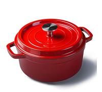 Fictory Pentola smaltata da 24 cm, in ghisa con coperchio, manico a doppio anello, trattiene l'umidità, distribuzione uniforme del calore, cucina ad alta efficienza energetica, essenziale per la