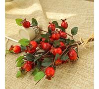 Fictory Ramo di bacche di biancospino artificiale, composizione floreale in tessuto di seta rossa, 30 cm, realistici, steli di frutta finta per matrimoni, casa, bar