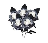 Fictory Rosa artificiale nera a stelo singolo con centro bianco, fiore in velluto di seta sintetica per casa, bouquet di nozze e decorazione per vasi