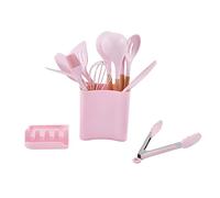 Fictory Set di 13 utensili da cucina in silicone, antiaderenti, con manici in legno, resistenti al calore, per uso alimentare, ideali per cucinare a casa e campeggio, durevoli e facili da pulire