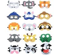Fictory Set di 15 maschere in feltro con fascia elastica, leone, giraffa, zebra, tigre, bradipo, mucca, per Halloween, Natale, feste, carnevale, travestimento