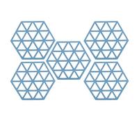 Fictory Set di 5 tovagliette esagonali in silicone, isolamento termico per tavolo da pranzo, protegge le superfici, tappetino antiscivolo per piatti, tazze, ciotole, blu, accessori da cucina