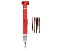 Fictory Set di cacciaviti 5 in 1, in lega di alluminio, multiuso, per orologi, gioielli, riparazione telefono, manico ergonomico, rosso, punte di precisione, design compatto