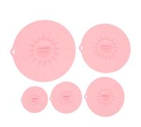 Fictory Set di coperchi in silicone, resistenti al calore, per microonde, riutilizzabili, con ventose per ciotole, pentole, padelle, 5 pezzi, rosa, evitano il disordine, soluzione da cucina economica