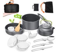 Fictory Set di pentole da campeggio all'aperto, teiera portatile e utensili, design pieghevole compatto, kit verde leggero per un facile viaggio