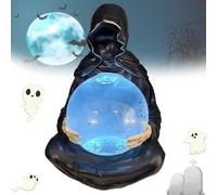 Ficugxd Grim Reaper Statue with Flying Bats Crystal Ball,the Death God's Crystal Ball,death God Crystal, Halloween Decor,Crystals Glowing Balls with Floating Bats for Hauntingly Magical Vibes-A