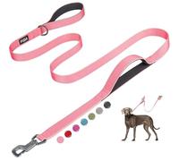 Fida Guinzaglio per cani resistente, con 2 comode maniglie imbottite, maniglia per traffico e gancio facile avanzato, guinzaglio riflettente per camminata grande, media e piccola, rosa