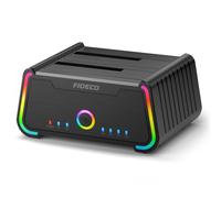 FIDECO Docking Station per Dischi Rigidi, Docking station per HDD SATA USB 3.0 per dischi rigidi con luci RGB, per HDD/SSD SATA da 2,5 e 3,5 pollici, Dual Bay, supporta clonazione offline e UASP