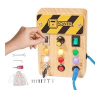 Fidget Board - Wooden Fidget Sensory Toy, Socket Sensory Board Kids Travel Activities with High-Luminosity Safety Bulbs, Activity Boards, Development Tool for Children Family