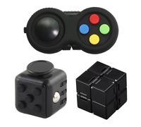 Fidget Cube, set di 3 giocattoli fidget con cubo infinito, dadi e controller, fidget compatto, antistress e promuovere la concentrazione, cubetti di stress per bambini e adulti (nero)