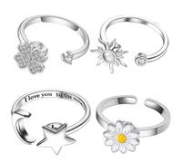 Fidget Ring Set, 4 pezzi di anelli per gioielli eleganti, Moon Sun Flower Spinner Rings Fun and Style, Sturdy Stylish Design per Everyday Wear, per mascherare lo stadio di gathering Commuting Girls