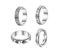 Fidget Ring Set - 4 Pieces Titanium Steel Rotating Rings, Modern Stylish Jewelry | Women Stress Relief Rings For Party Gathering Masquerade | Boys Girls Teens Adults Men Accessories